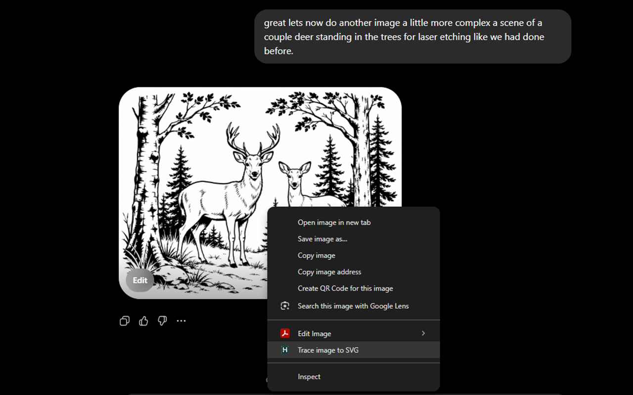 Chrome image context menu with the Trace image to SVG command selected